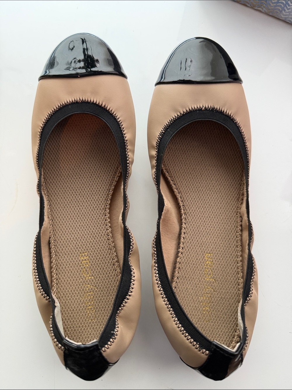 Cathy Jean Nude Ballet Flats with Black Patent Cap Toe